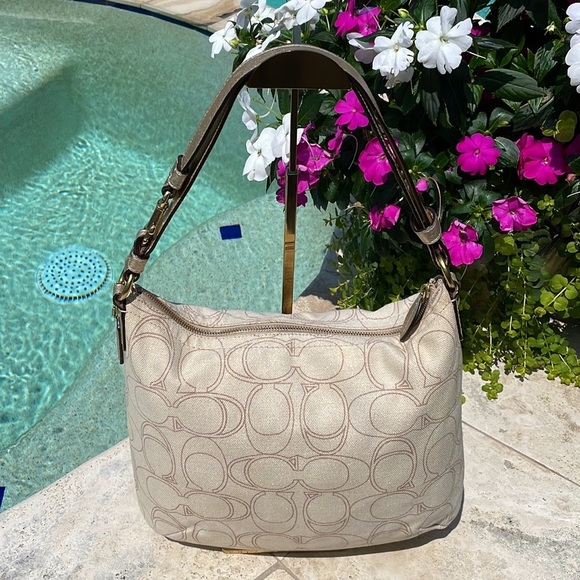 Coach Penelope Beige/Gold Linen Signature “C” Convertible Shoulder/Crossbody Bag - Picture 6 of 17